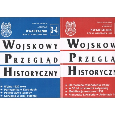 Wojskowy Przegląd Historyczny Rok XL Warszawa 1995 (kpl - 2 tomy) Praca zbiorowa