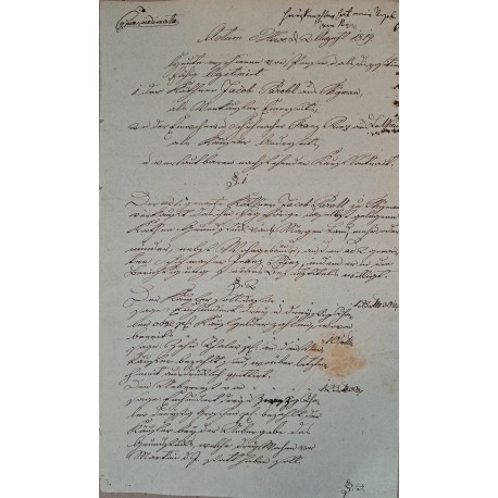 Rękopis miasto Gniew Mewe 2 sierpnia 1819 r.
