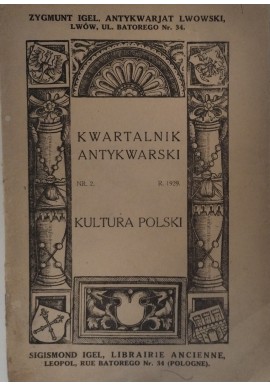 Kwartalnik Antykwarski nr 2 Zygmunt Igel Antykwarjat Lwowski 1929
