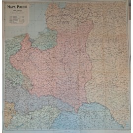 Mapa Polski 1921, 82,5 x 85,5 cm Wolne Miasto Gdańsk, plebiscyt Górny Śląsk