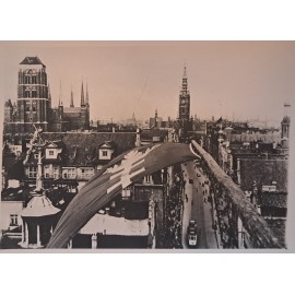 Fotografia zdjęcie Przedwojenny Gdańsk widok z ulicy Długiej na Kościół Mariacki, Ratusz Głównego Miasta [1930]