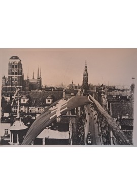 Fotografia zdjęcie Przedwojenny Gdańsk widok z ulicy Długiej na Kościół Mariacki, Ratusz Głównego Miasta [1930]