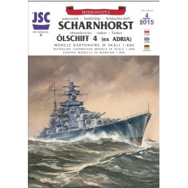 Model kartonowy JSC nr 6 Pancernik - battleship - Schlachtschiff Scharnhorst Zbiornikowiec - tanker Olschiff 4 (ex Adria)