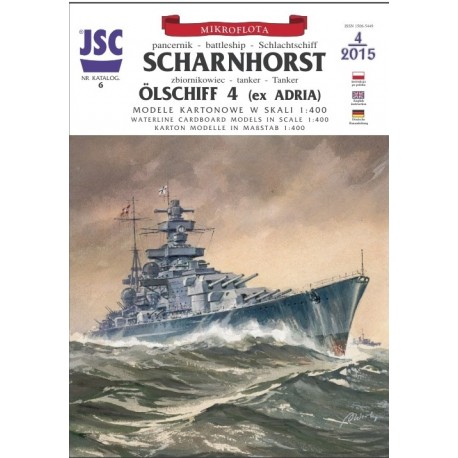 Model kartonowy JSC nr 6 Pancernik - battleship - Schlachtschiff Scharnhorst Zbiornikowiec - tanker Olschiff 4 (ex Adria)