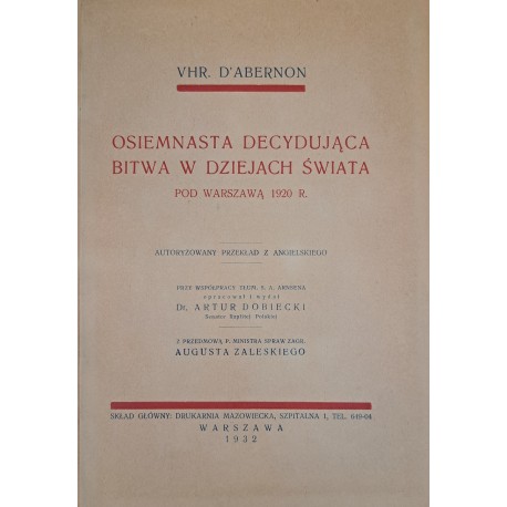 D'ABERNON - OSIEMNASTA DECYDUJĄCA BITWA W DZIEJACH ŚWIATA wyd.1932r