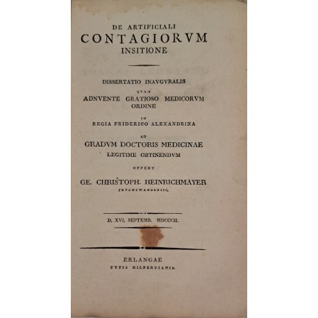 [SZCZEPIENIA, SZTUCZNA INOKULACJA] HEINRICHMAYER - De artificiali contagiorum insitione 1802