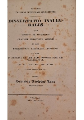 [GORĄCZKA POŁOGOWA] LUNZ - Anatomicae de febri puerperali questiones 1834