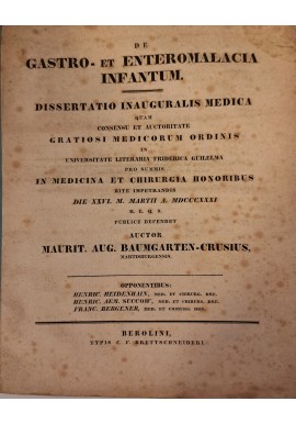 [GASTROLOGIA DZIECIĘCA] - BAUMGARTEN-CRUSIUS De gastro et enteromalacia infantum 1831