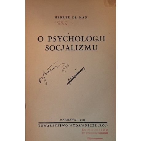 DE MAN Henryk - O psychologji socjalizmu 1937